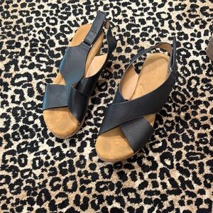 Black Leather Slingback Sandals